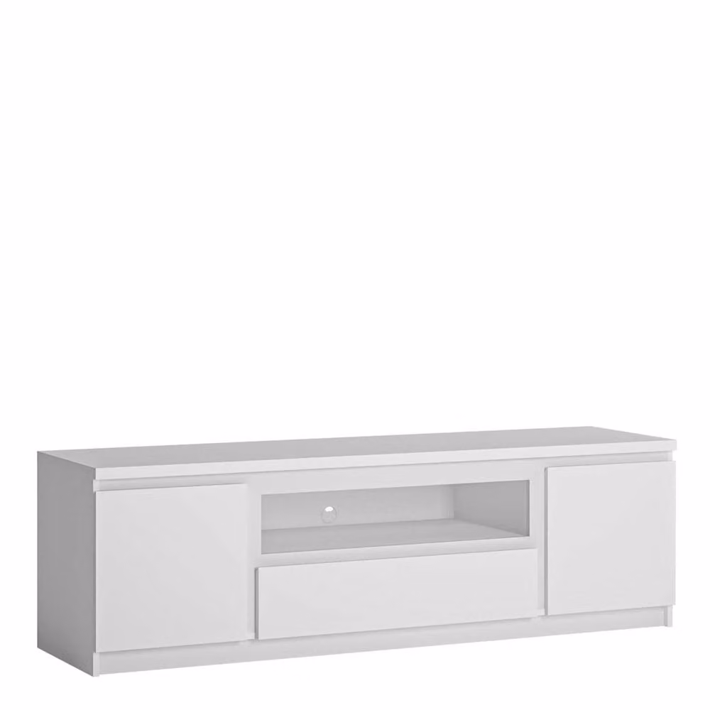 Wyld Haus Hemingway Modern White Wooden TV Unit with 2 Doors and 1 Drawer, W: 165.4 cm, D: 45.0 cm, H: 51.1 cm – 2