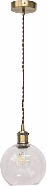 First Choice Lighting Barnum Retro Pendant Fitting with Transparent Glass Sphere and Gold/Brass Finish