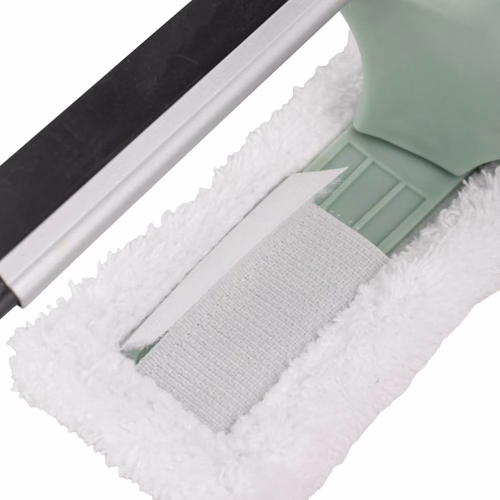 JVL 3-in-1 Window Cleaner with Squeegee, Scraper and Refillable Microfibre Head in Green and Grey – 3