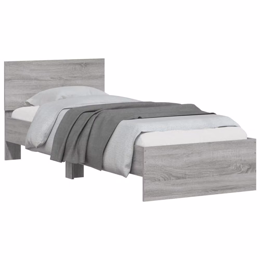 Berkfield Home Single Bed Frame in Grey Sonoma with LED Under-Bed Lighting and USB Charging Port, W/D/H: 90 x 190 cm – 4