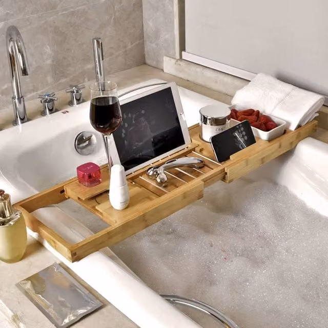 Living and Home Extendable Brown Bamboo Bath Tray