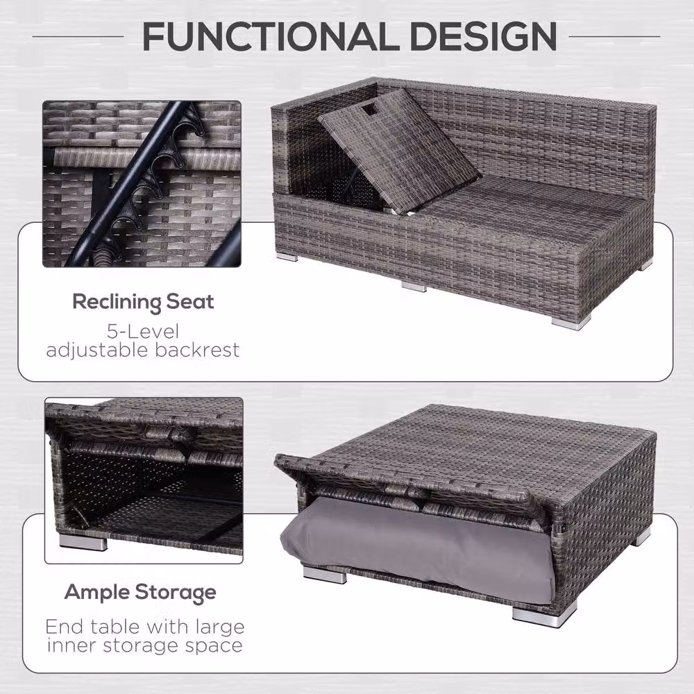 STILVORA 4-Seater Grey Sofa with Storage and Metal and Rattan Details – 5