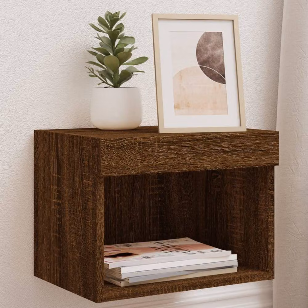 Berkfield Home Set of 2 Wall-Mounted Bedside Cabinets with Integrated LED Lights in Brown Oak – 2
