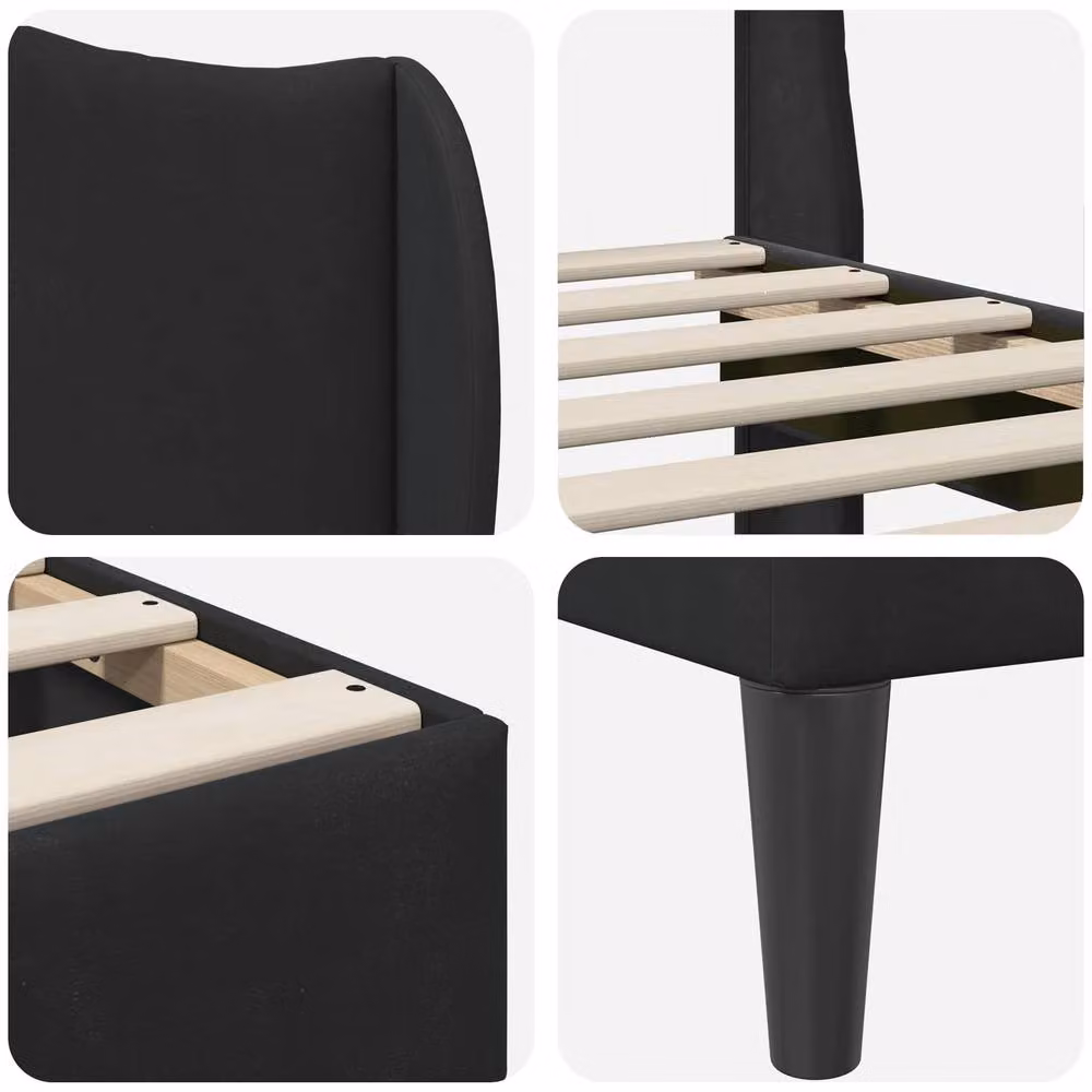 Berkfield Home Black Velvet Bed Frame with Headboard, W/D/H: 90 x 190 cm – 5