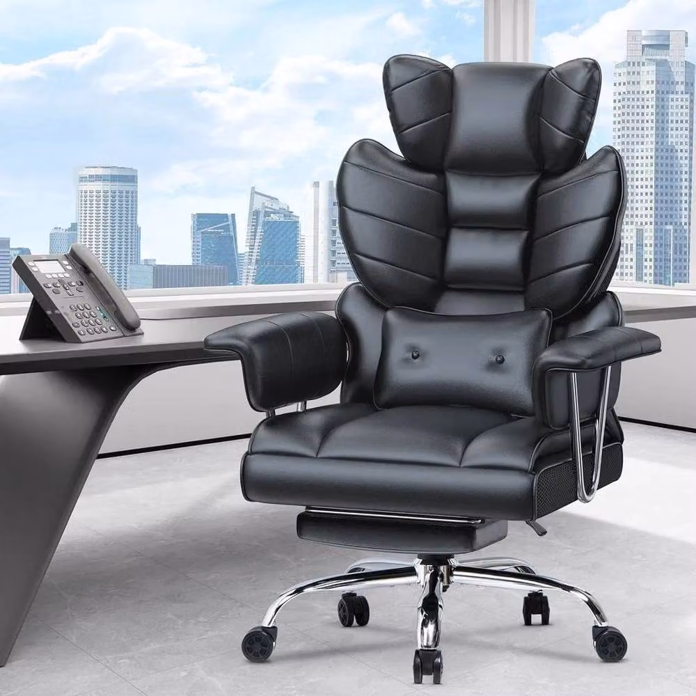 FORGEVIO Black Synthetic Leather Executive Recliner Office Chair with Headrest and Armrests – 4