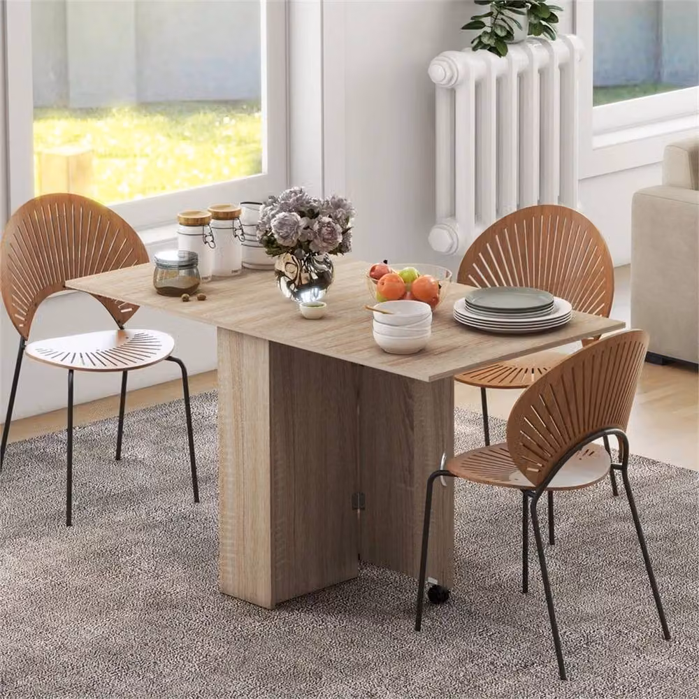 Nordara Natural Drop Leaf Extendable Dining Table with Castors – 2