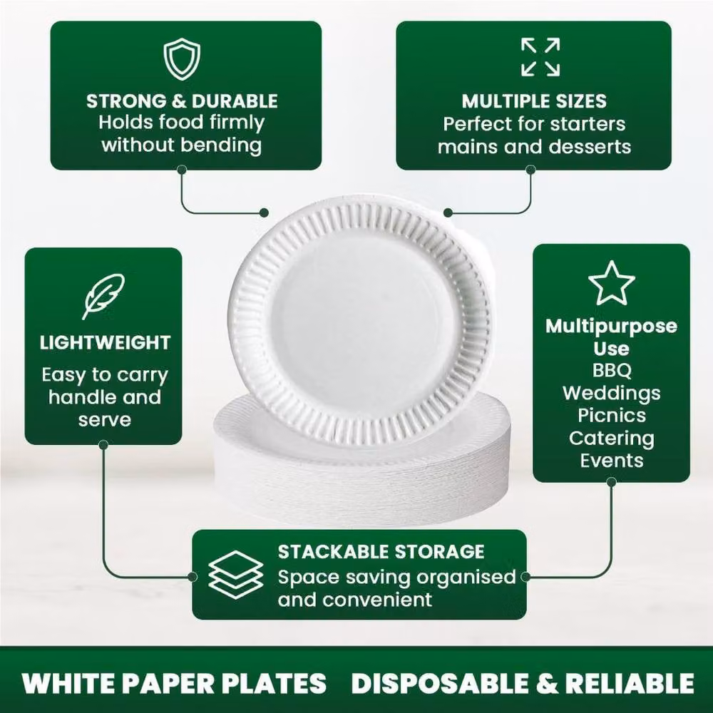 ECONX White Heavy Duty Biodegradable Disposable Paper Dinner Plates, 100 Pieces, 15 cm – 2
