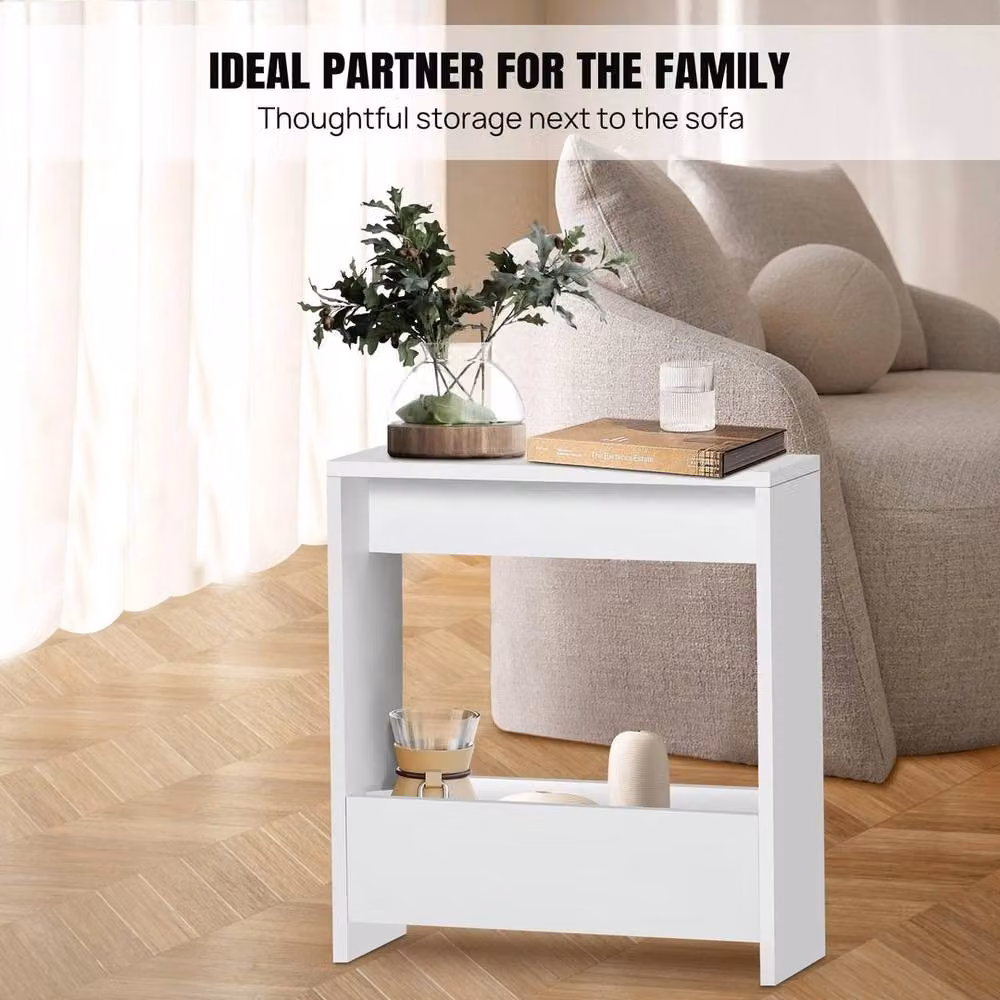 NESTLUNE White Minimalist Living Room End Table with Glass Panel, W/D/H: 100 x 15 x 15 cm – 2