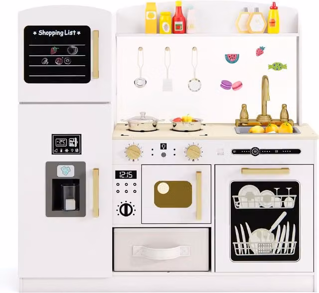 Costway Kids Wooden Kitchen Playset in White