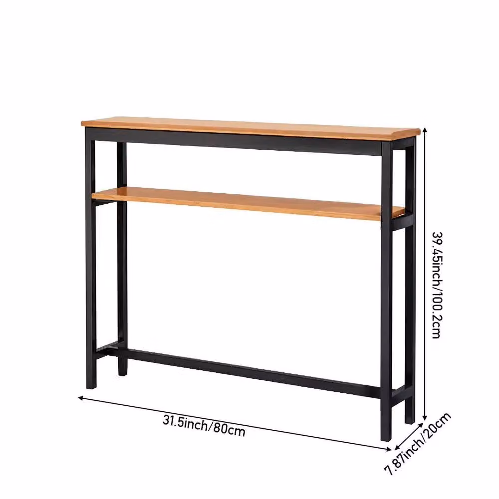 KORVIXA Double Layer Wood Long Rectangle Side Table in Brown – 2