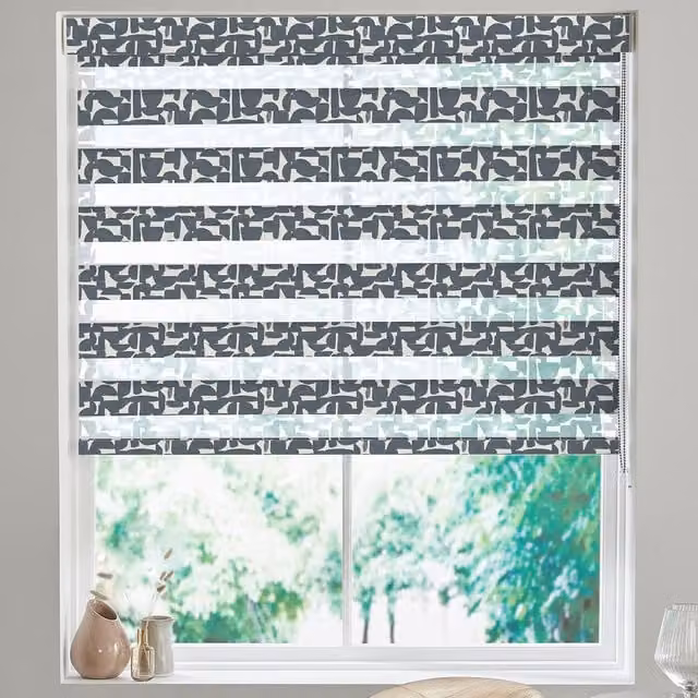 Terrys Ella Made to Measure Day and Night Blind in Grey and Blue Graphic Textile
