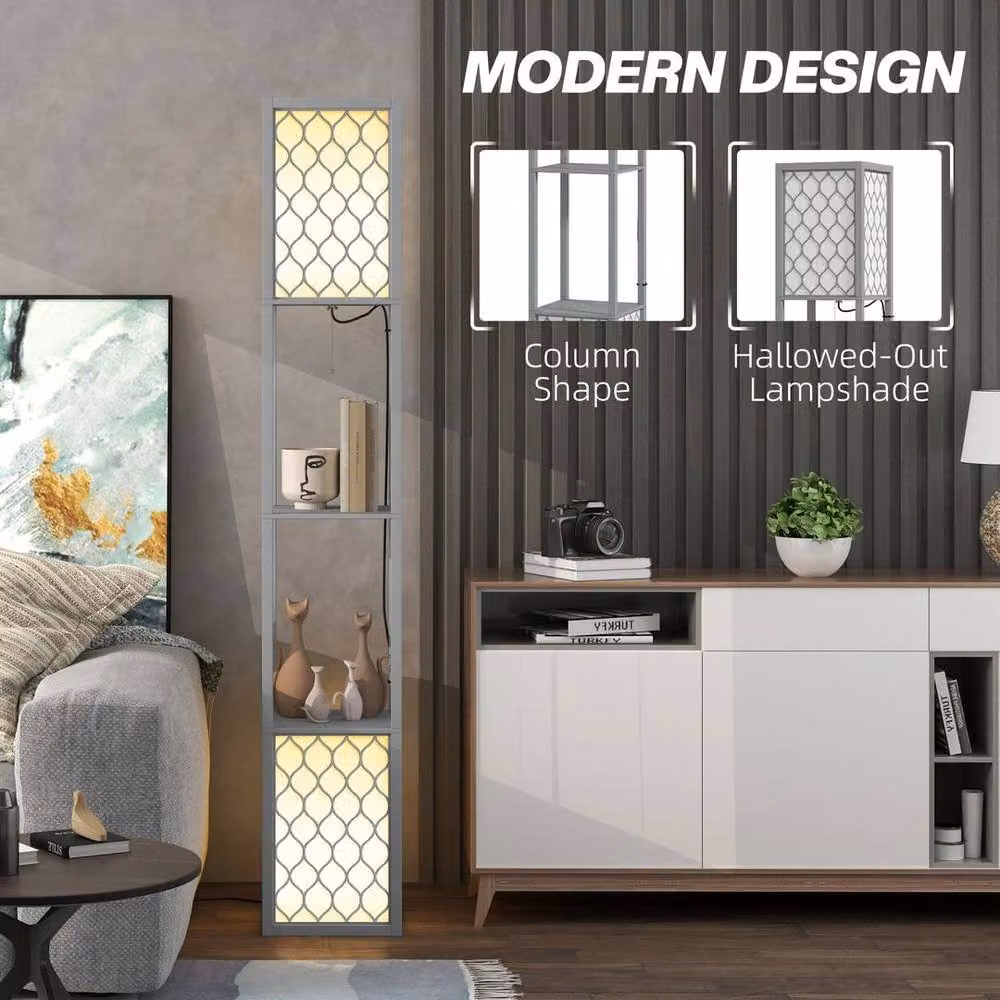 PAWNORA Modern 2-Light Floor Lamp with Shelves in Grey, H 100 cm x W 15 cm – 4