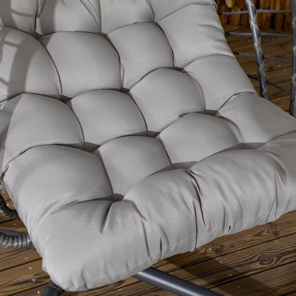 ERGOVEXA Modern Outdoor PE Rattan Egg Swing Chair with Stand and Cushions, Light Grey – 5