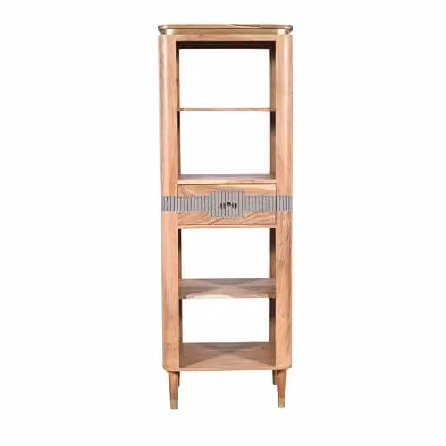 Adorable Lifestyle Wilton Slim Bookcase with 1 Drawer in Brown Acacia Wood, W: 60 cm, D: 40 cm, H: 175 cm