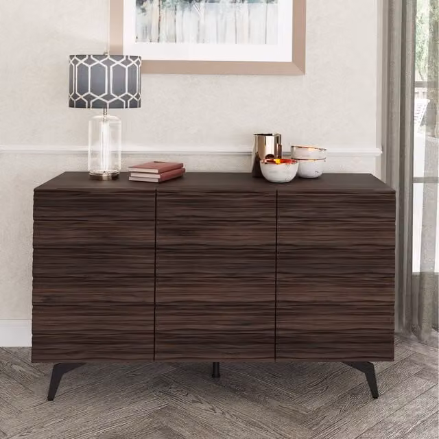 GFW Bantham Large Geometric Mid-Century Sideboard in Brown Wood with Matt Finish