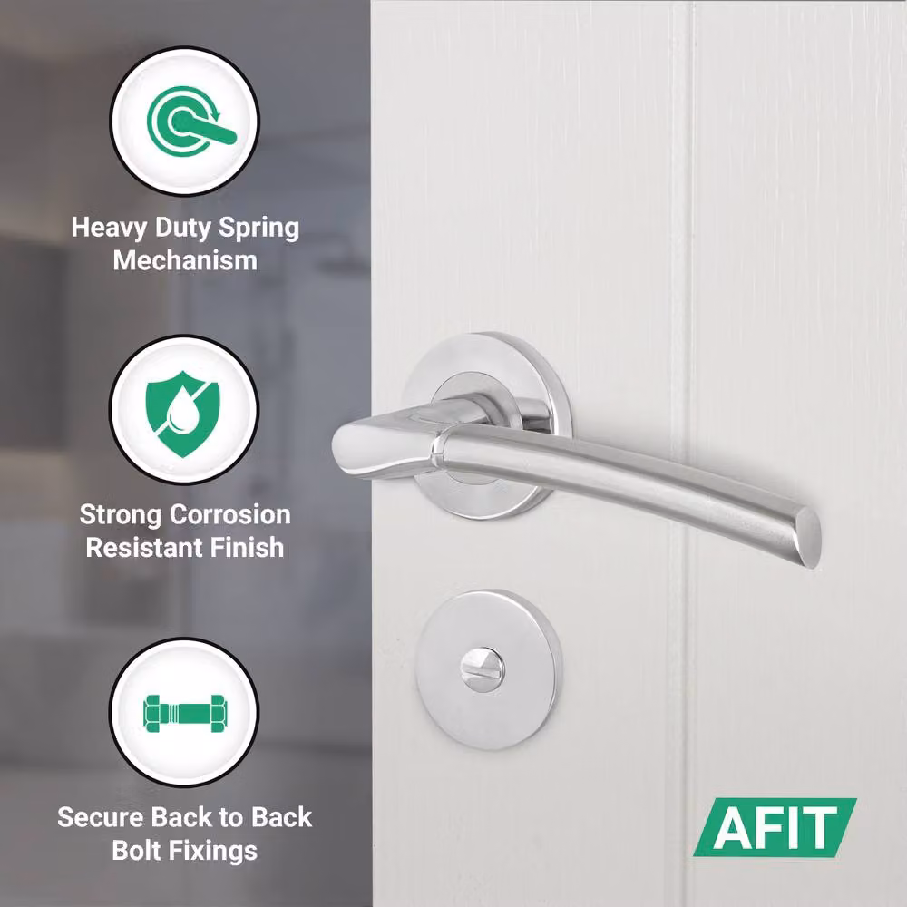 AFIT Chrome Bathroom Door Handle and Hinges Set in Silver with Satin Nickel Lever Lock – 2