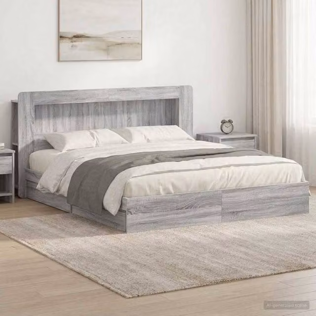 Berkfield Home Modern Bed Frame with Storage Drawers in Grey Sonoma, W/D/H: 200 x 200 cm