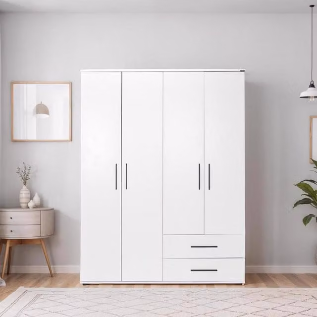 FWStyle Large 4 Door 2 Drawer Combination Wardrobe in White – 1