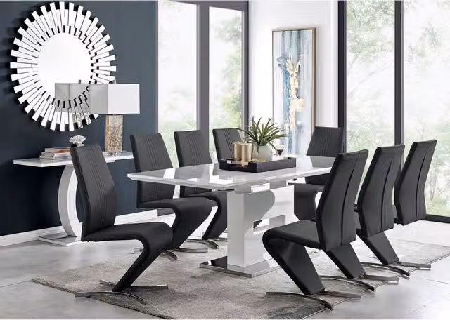 FurnitureboxUK Arezzo Large Extending Rectangular Dining Table and 8 Willow Chairs in Black and White