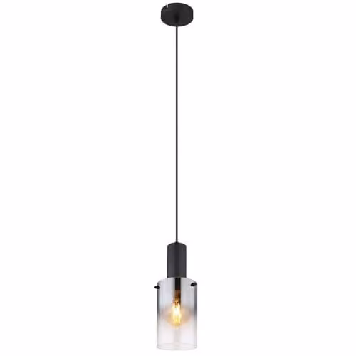 Globo Lighting Modern Cylinder Pendant Light in Black with Smoke Glass, Height: 150 cm – 1