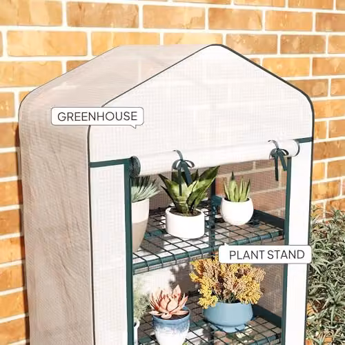Outsunny 4 Tier Mini Portable Greenhouse in White, H 165 x W 69 x D 50 cm – 6