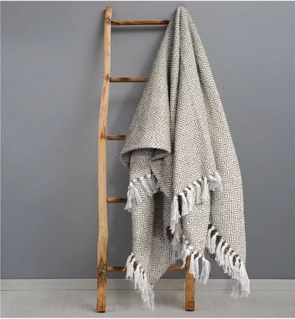 Velosso Ultra Plush Woven Cotton Throw Blanket in Beige, W: 50 cm x H: 75 cm