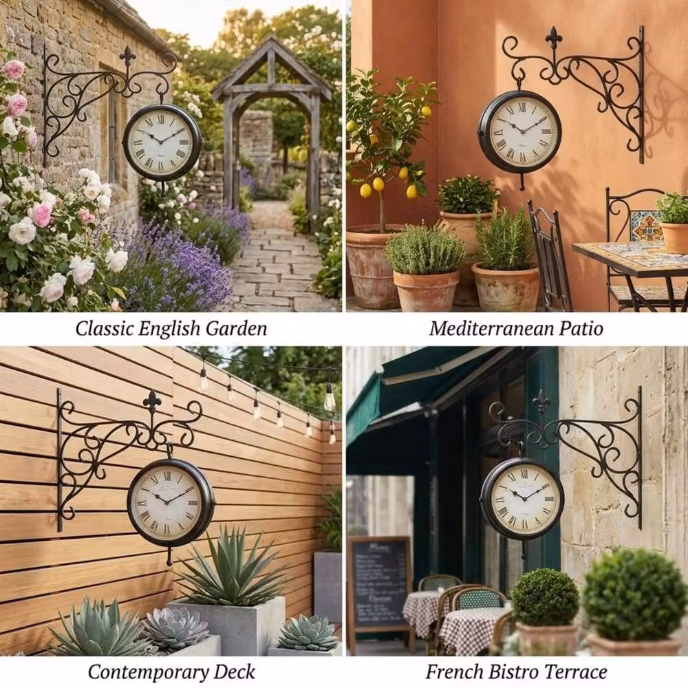 EONLION Retro Double Sided Station Wall Clock with Thermometer in Black, Metal, Height: 100 cm – 2