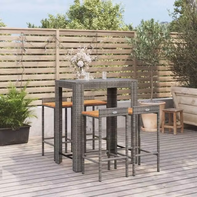 Berkfield Home 5 Piece Grey Poly Rattan and Solid Acacia Wood Garden Bar Set