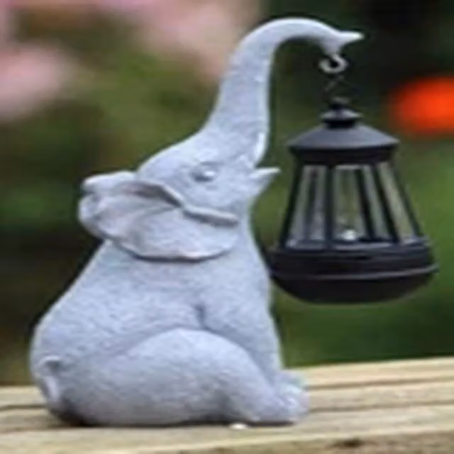 EONLION Elephant Solar Light Ornament, Grey Stone Effect Resin Decor – 1