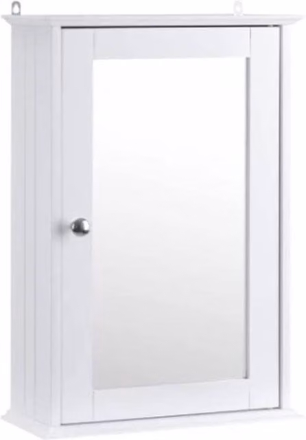 SPETLEK Single Door Mirrored Bathroom Cabinet with Internal Shelves in White – 1