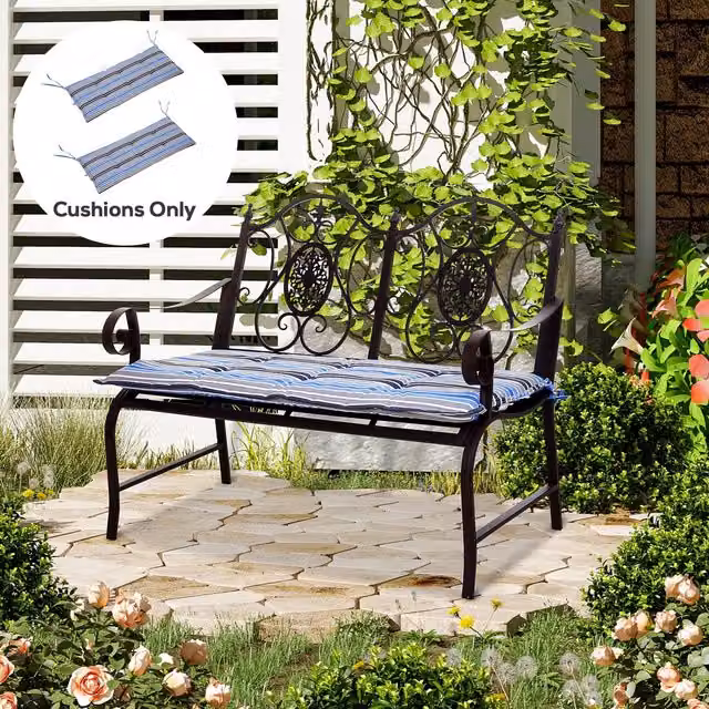 Outsunny Set of 2 Blue Foam Padded Rectangular Garden Bench Replacement Cushions – 2