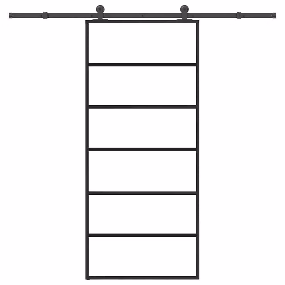 Berkfield Home Modern Sliding Door with Hardware Set, Black ESG Glass and Aluminium, W: 90 cm, H: 205 cm – 2
