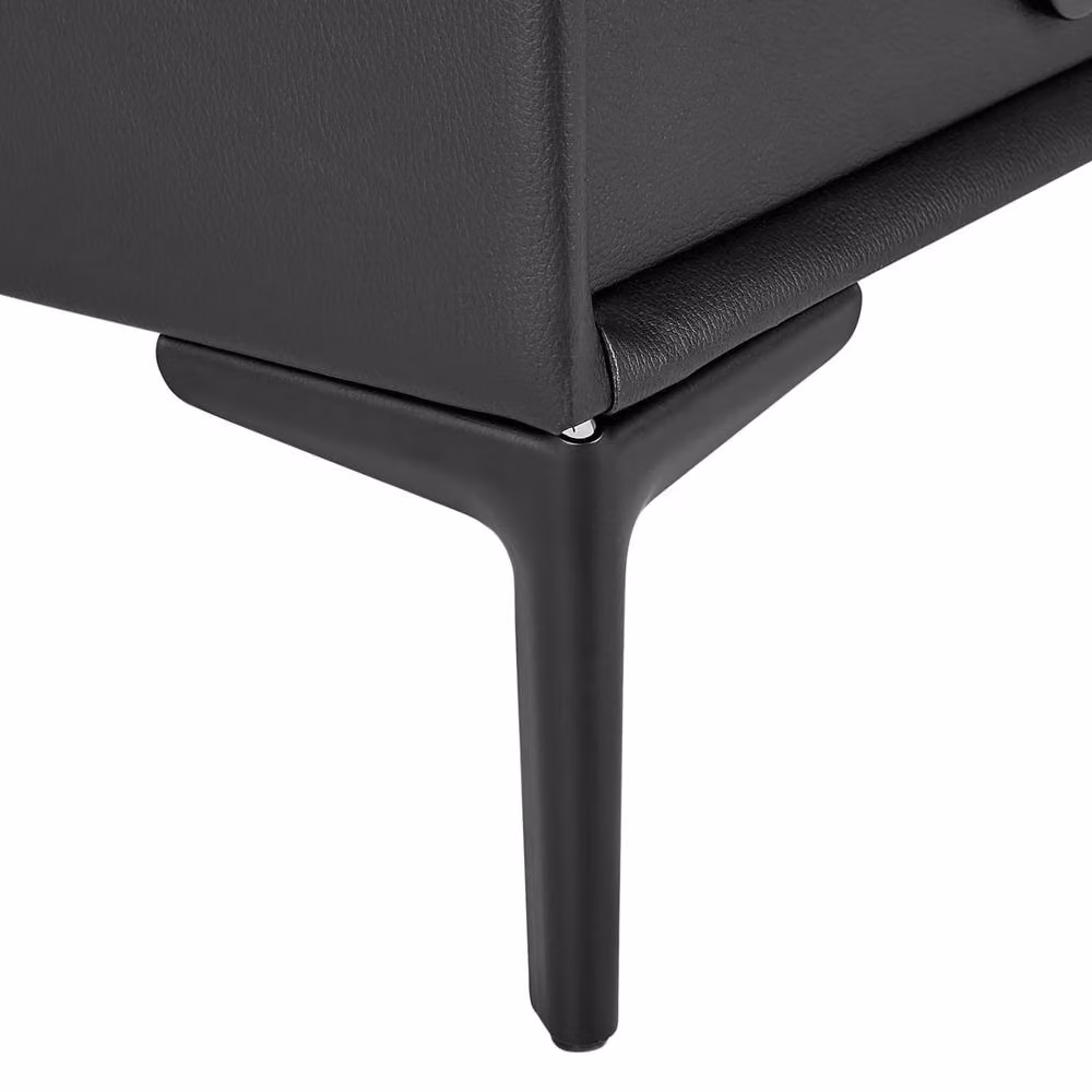 Wyld and Coco Black PU Leather Two Drawer Bedside Table, W: 44 cm, D: 38 cm, H: 44 cm – 5