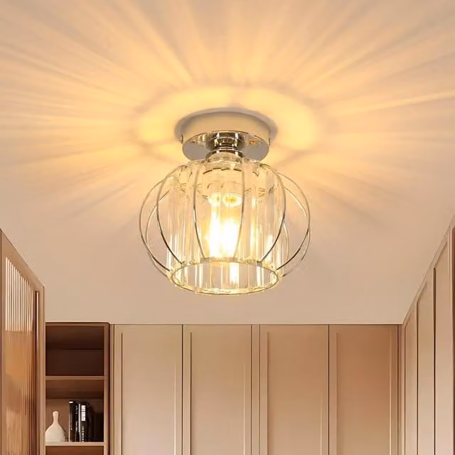 Goeco Modern Crystal Semi-Flush Ceiling Light in Silver with E27 Fitting – 1