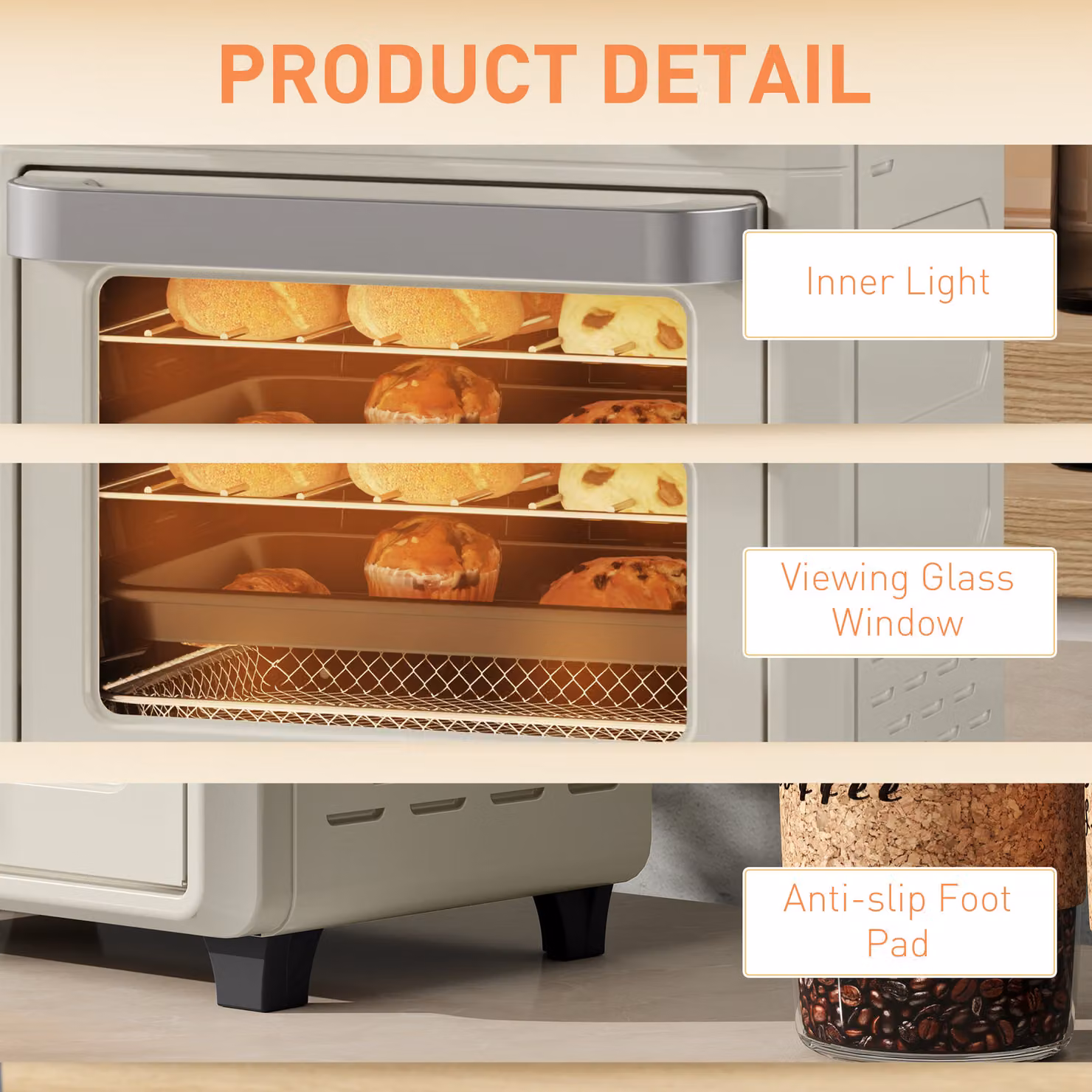 HOMCOM 10L Air Fryer Oven in Cream White with 1000W Power, Timer and Grill Functions – 3