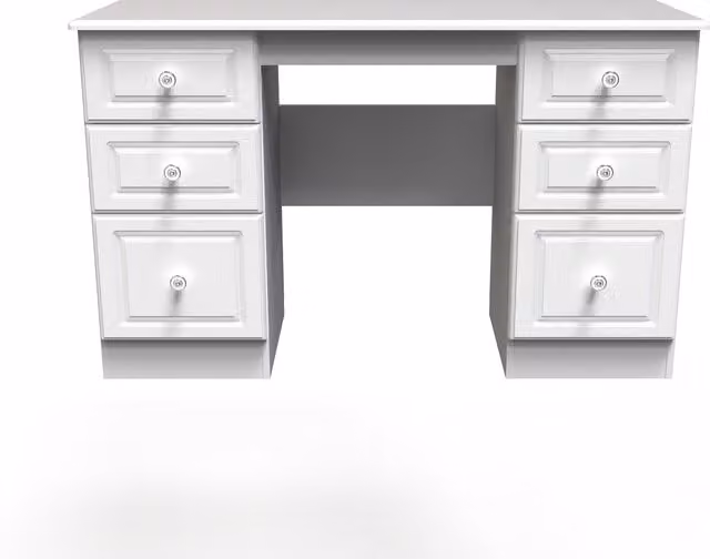 Ready Assembled 2 U Stirling 6 Drawer Kneehole Desk in Off-White