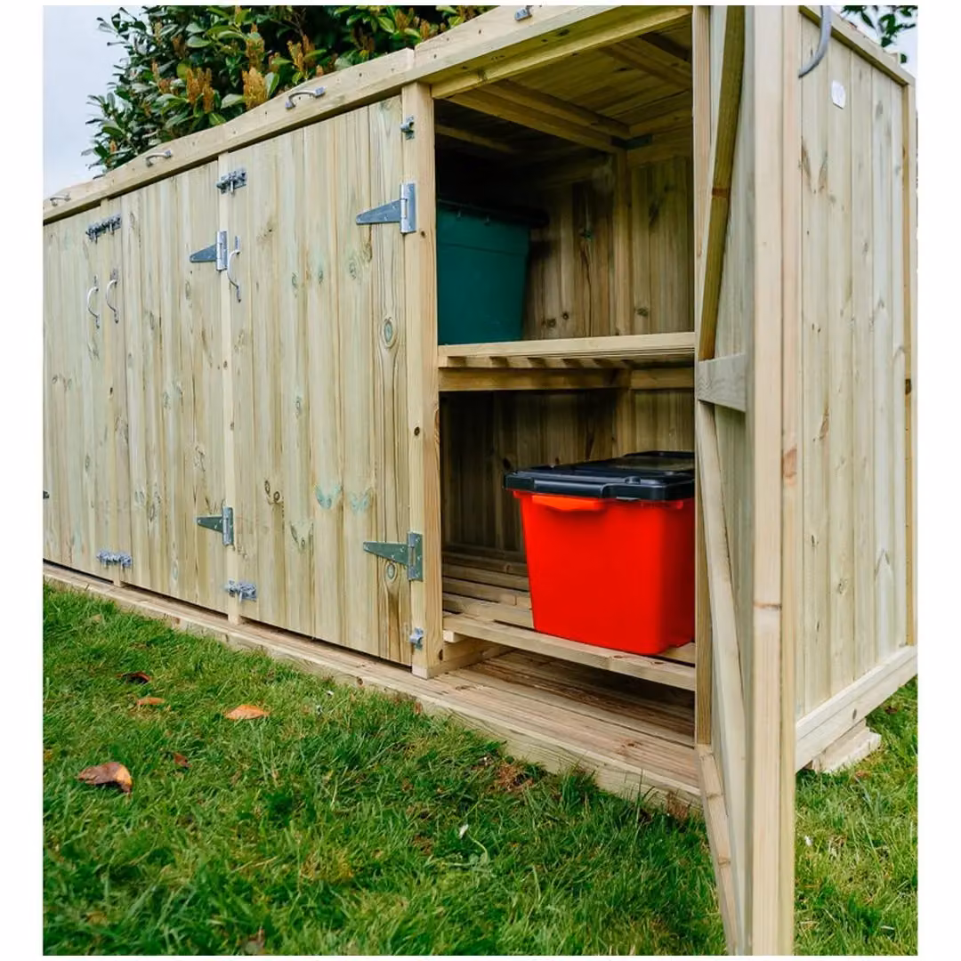 Buttercup Farm Shireburn Bin Store in Brown, Fits 1x 180L/240L Wheelie Bin and 8x Recycle Boxes, W: 308.5 cm, D: 80.4 cm, H: 120 cm – 4