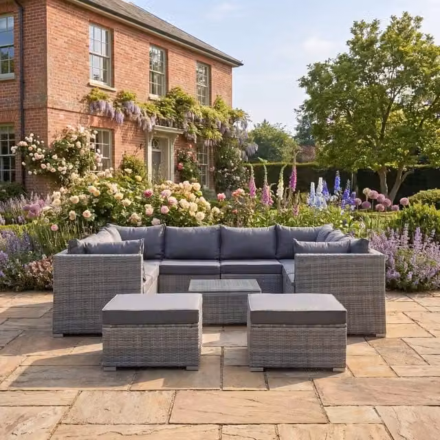 Rosewood & Stone Home Anglesey 10 Seat Small U-Shape Modular Garden Furniture Set in Grey – 1