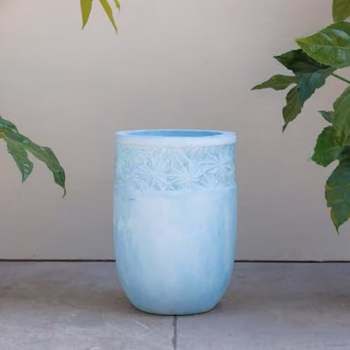 Primrose Spargi Patterned Concrete Outdoor Planter in Turquoise and Green, H: 36 cm, W: 25 cm
