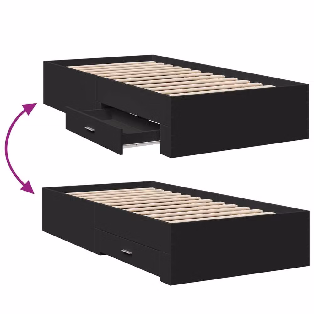 Berkfield Home Modern Bed Frame with Drawers in Black, W/D/H: 80 x 190 x 32 cm – 4