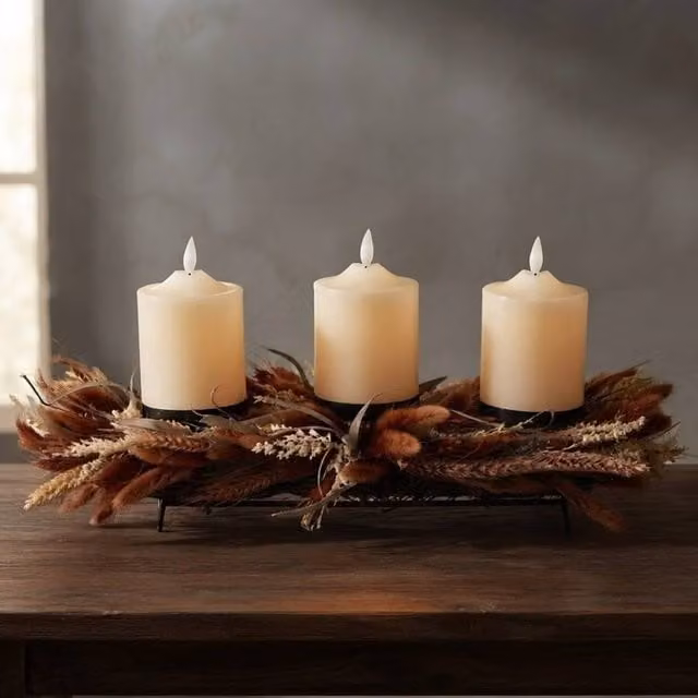 Garden Greatness Autumn Dried Auburn Wheat Grass Candle Holder Centrepiece in Brown and Multicolour