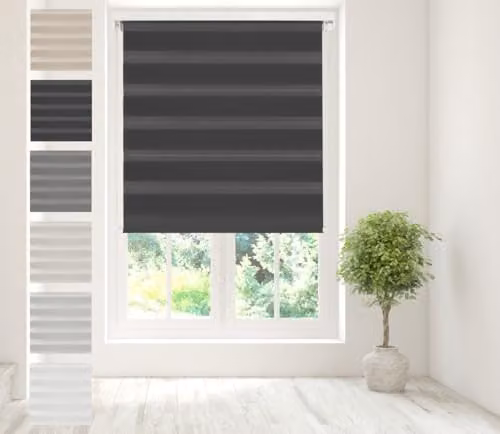Caecus Zebra Day and Night Roller Blind, Black, W: 160 cm, H: 210 cm