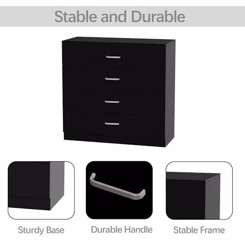 Alivio 4 Drawer Bedside Cabinet and Nightstand in Black – 4