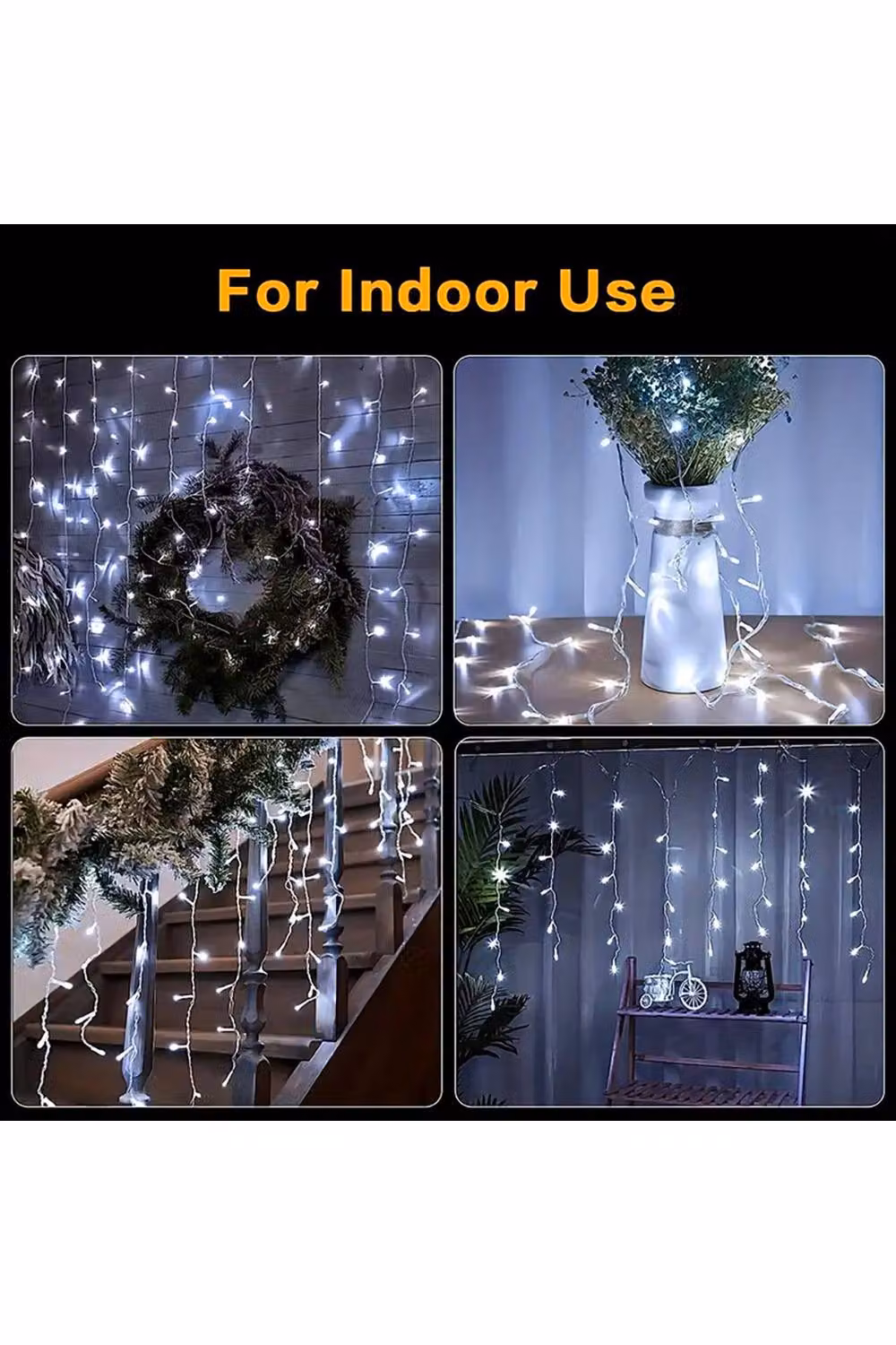 Living and Home Solar-Powered White LED Icicle String Lights with Remote Control and Dusk Sensor – 3