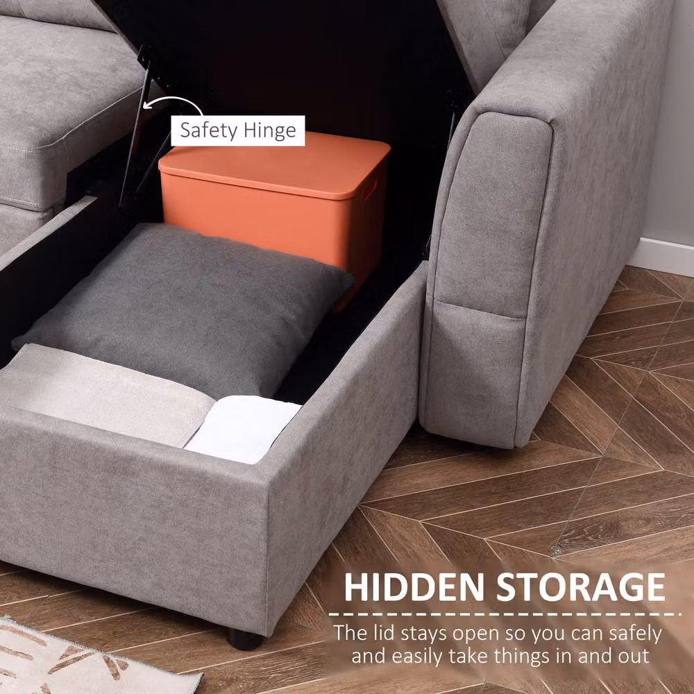 STILVORA Grey Fabric L-Shape Sofa Bed with Storage and Pull Out Frame – 4