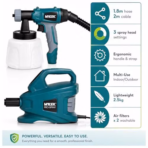 Mylek PRO-Spray 700W Electric Paint Sprayer Gun Kit with Adjustable Spray Pattern and Variable Flow, Green – 8
