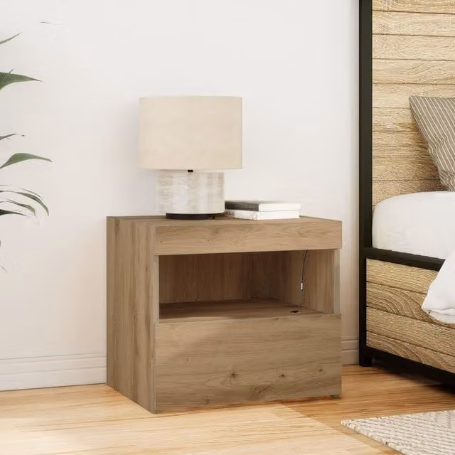 Berkfield Home Artisan Oak Bedside Cabinet with Integrated LED Lights, Brown, W: 50 cm, D: 40 cm, H: 45 cm – 1