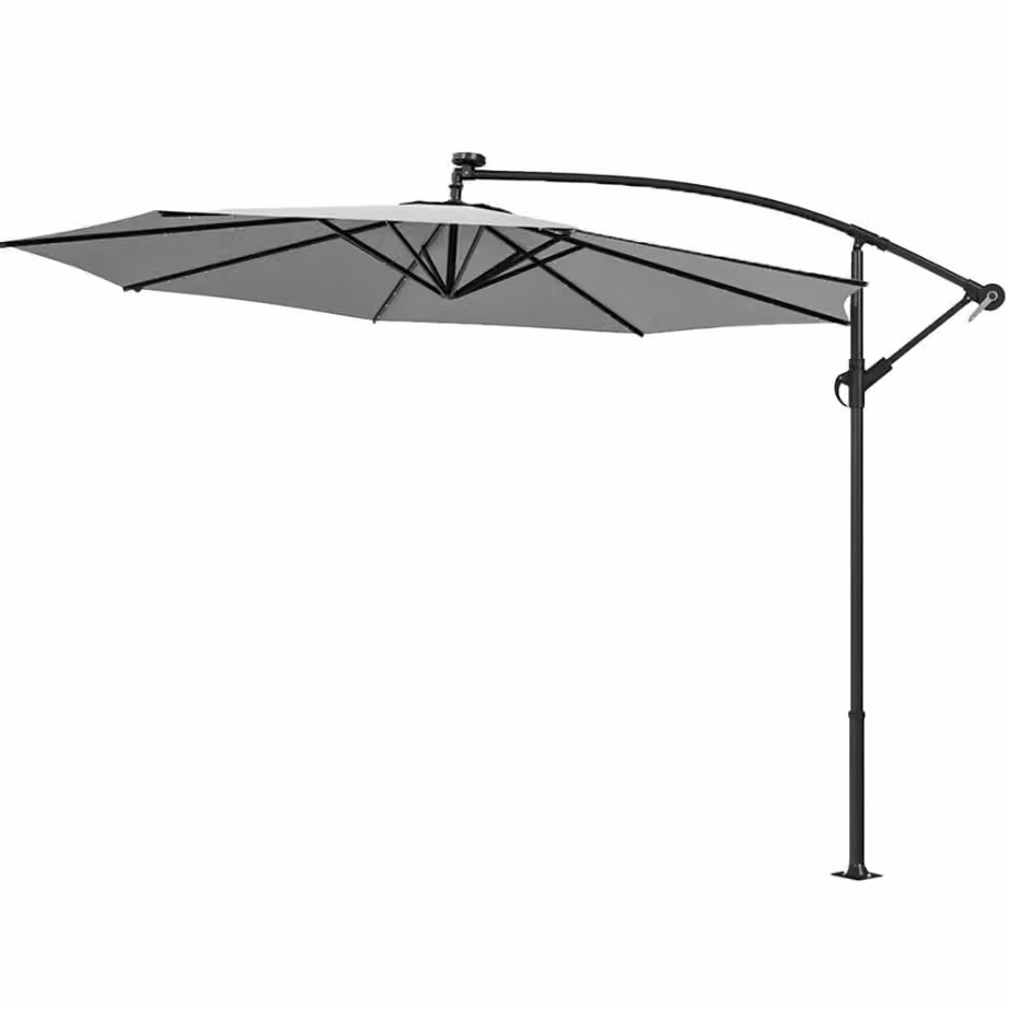 Living and Home Grey Polyester Garden Parasol with 32 LED Lights and Crank and Lift Mechanism