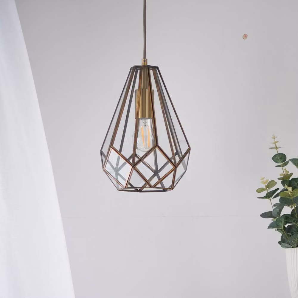 First Choice Lighting Polly Set of 2 Pendant Ceiling Lights in Bronze and Gold Brass with Transparent Glass – 4