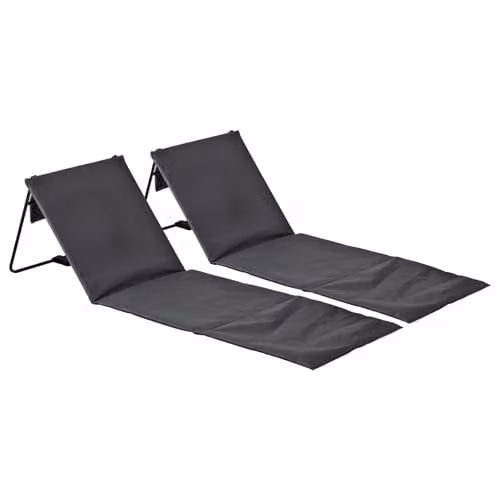 Harbour Housewares Pack of 2 Folding Beach Sun Loungers with Adjustable Headrest in Grey or Green